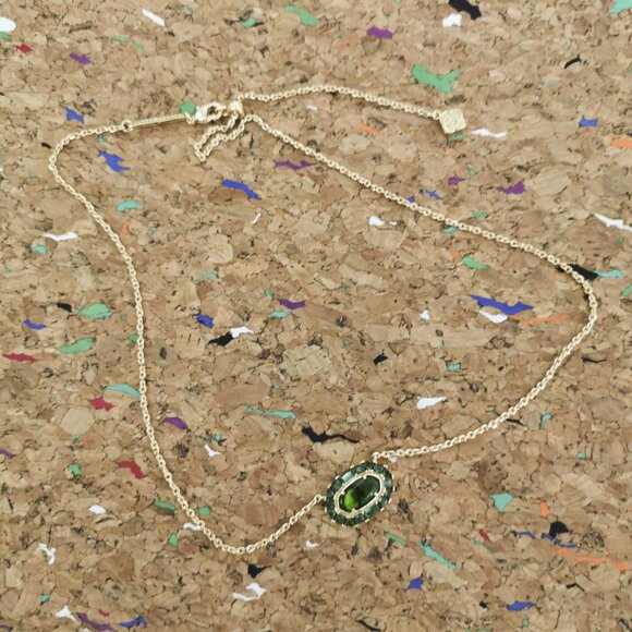 Kendra Scott Elisa Crystal Frame Gold Kelly Green Short Necklace accessories - Picture 3 of 4